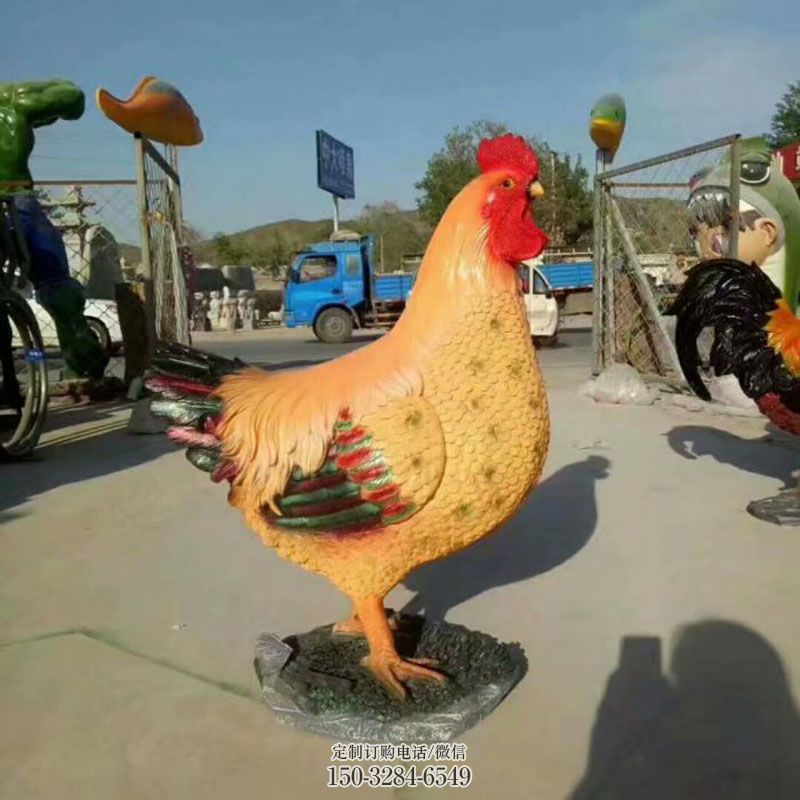 公鸡雕塑工艺 景观艺术家禽雕塑承接 玻璃钢公鸡雕塑主题定做
