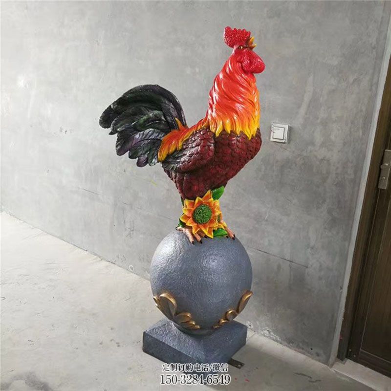 公鸡雕塑环形 企业标志家禽雕塑精选 主题玻璃钢公鸡雕塑提供