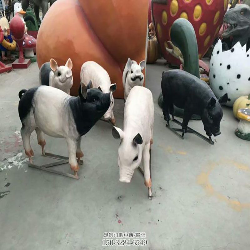 中式猪雕塑 园林景观动物雕塑精选 园林玻璃钢猪雕塑摆件订做