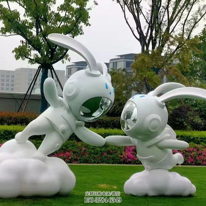 景区兔子雕塑 现代动物雕塑定制 景观艺术不锈钢兔子雕塑承接