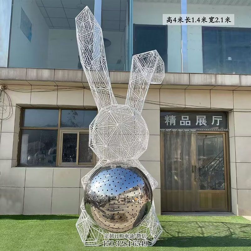 兔子雕塑底座 广场动物雕塑供求 景观艺术不锈钢兔子雕塑承接