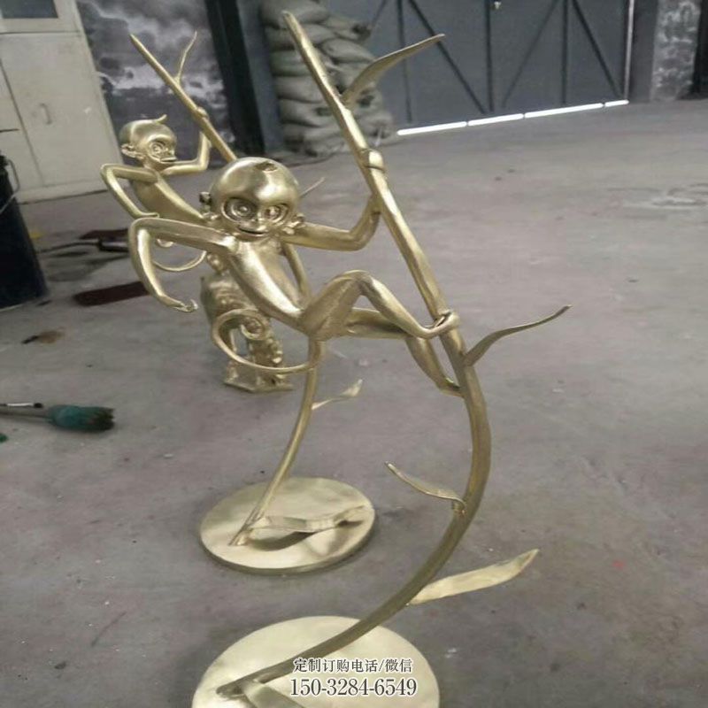 猴子捞月雕塑工艺 景观艺术动物雕塑承接 不锈钢猴子雕塑主题定做